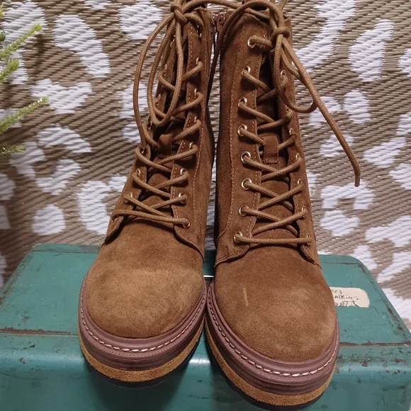 Suede Lace-Up Platform Ankle Boots in Brown - Picture 11 of 14